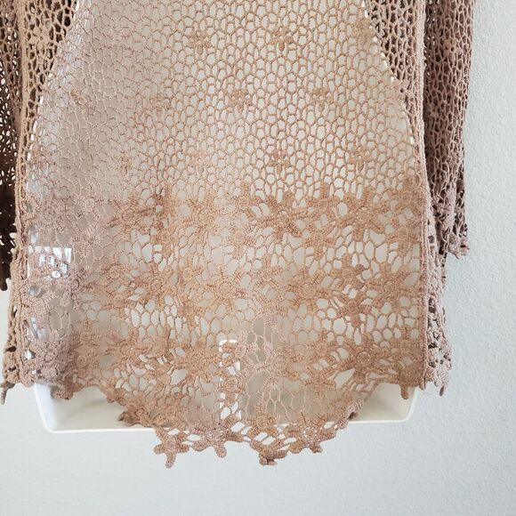 Bobeau Crochet Knit Top Small Brown Sheer Boho Floral Beachy Cover Up Festival - Picture 9 of 10